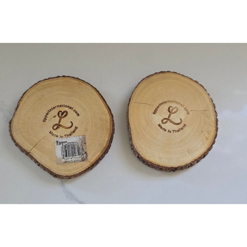 Lipper International Rustic Bark Rim Wood Coasters Set of 2 Natural Wood Slices